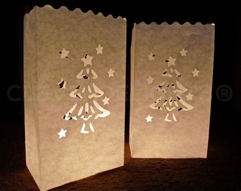 White Luminary Bags Christmas Tree Design Christmas Etsy