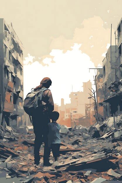 Premium AI Image | Syrian Civil War Devastated Cityscape and Refugees ...