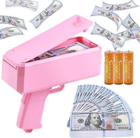 Pink Money Gun Shooter And 100 Pcs Props And 3 Aa Batteries Money Gun