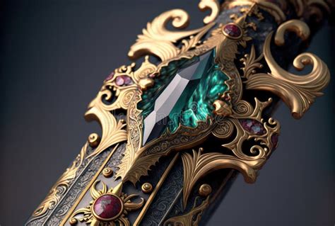 sword hilt  gems closeup generative ai stock photo image