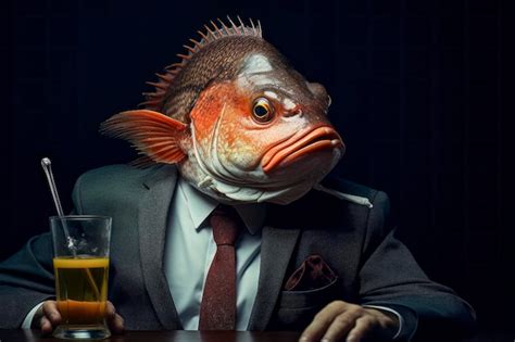 Homem Cabe A De Peixe Uma Representa O Surrealista Foto Premium