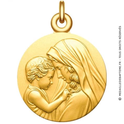 Médaille bapteme Vierge à l enfant en or jaune frappée en France