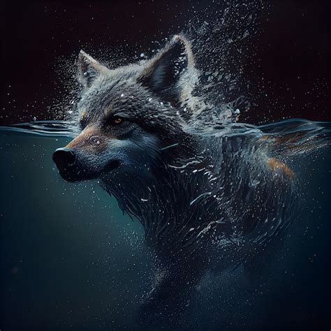 Premium Ai Image Howling Wolf In Water Digital Illustration Of Wild