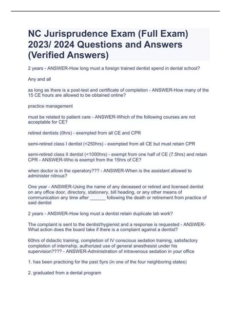 Nc Jurisprudence Exam Full Exam 2023 2024 Questions And Answers