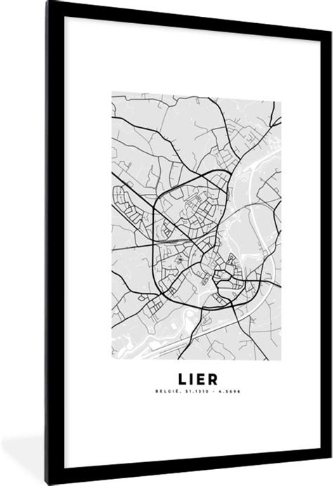 Fotolijst incl Poster Zwart Wit Stadskaart Plattegrond België