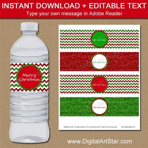 Christmas Water Bottle Label Template Christmas Favors Holiday Decoration Christmas Printable