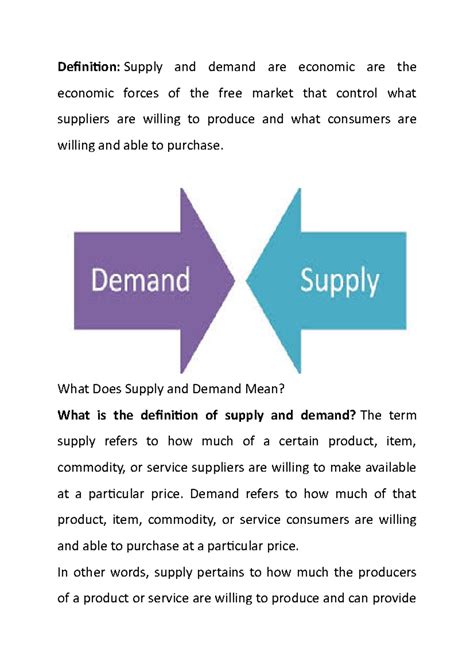 Supply And Demand Definition Definition Supply And Demand Are Economic