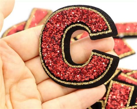 Red Sequin Letter Patch Patches Iron On Sew On Retro Etsy