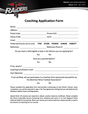 Coaching Application Form Fill Online Printable Fillable Blank