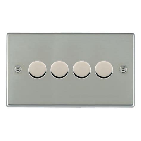 Hamilton Hartland Bright Steel 4 Gang 100w 2 Way Push Onoff Rotary Switching Led Dimmer With