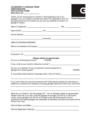 Fillable Online Garage Application Form GreenSquare Group Fax Email