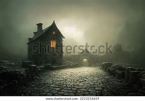 Medieval Town Architecture Night Digital Art Stock Illustration ...