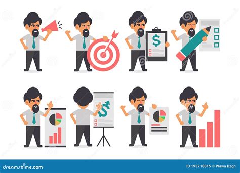 8 Set Of Happy Office Workers Flat Vector Icons On White Background