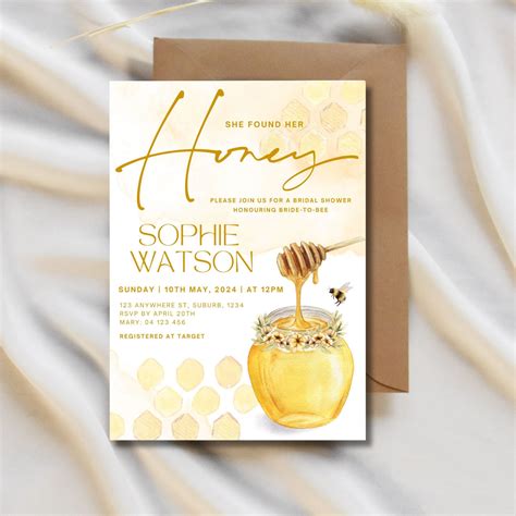 She Found Her Honey Bridal Shower Invitation Template, Edit in Canva