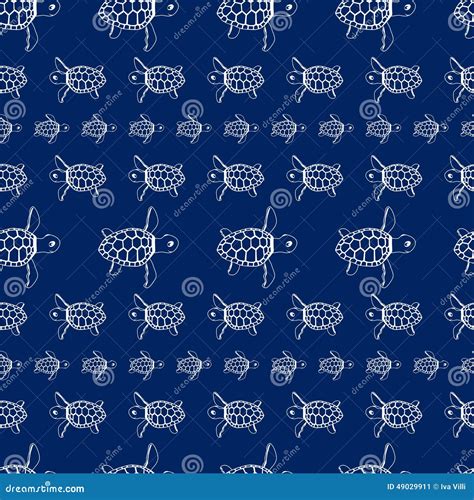 Sea Turtles Pattern Stock Vector Illustration Of Outlined 49029911