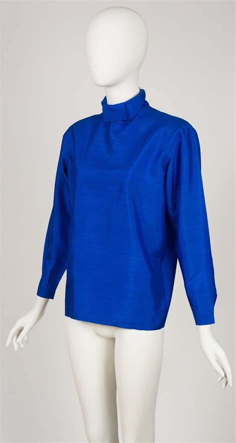 Anne Marie Beretta 1980s Vintage Blue Raw Silk Pleated Collar Etsy