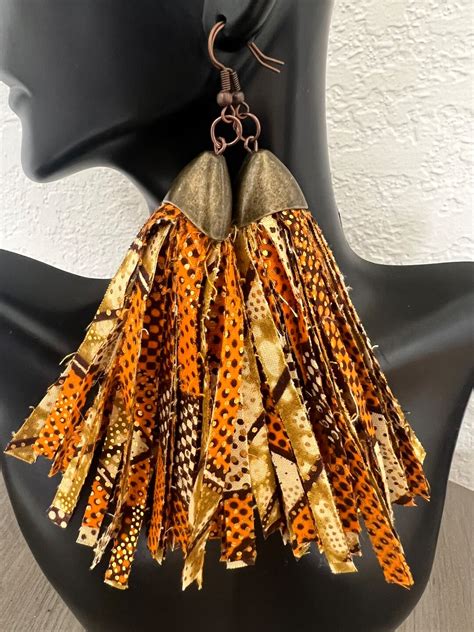 African Print Fabric Earrings Tassel Earrings Statement Earrings Fringe Etsy