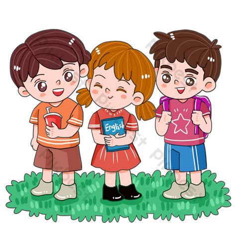 original cute cartoon children line up drawing free buckle elements ...