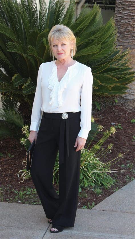 Chicos Blacj And White Separates With Vintage Pin At Waistline Fashion Over 40 Over 50 Womens