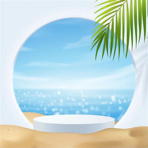 Premium Vector White Podium Display With Palm Tree For Product