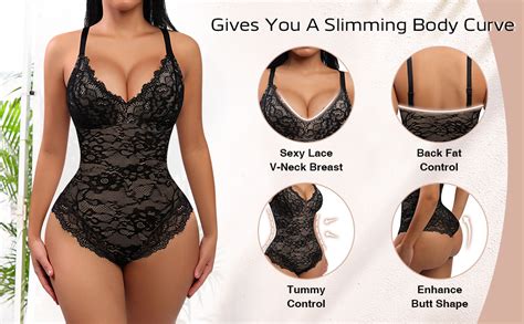 Feelingirl Lace Bodysuit For Women Tummy Control Shapewear V Neck