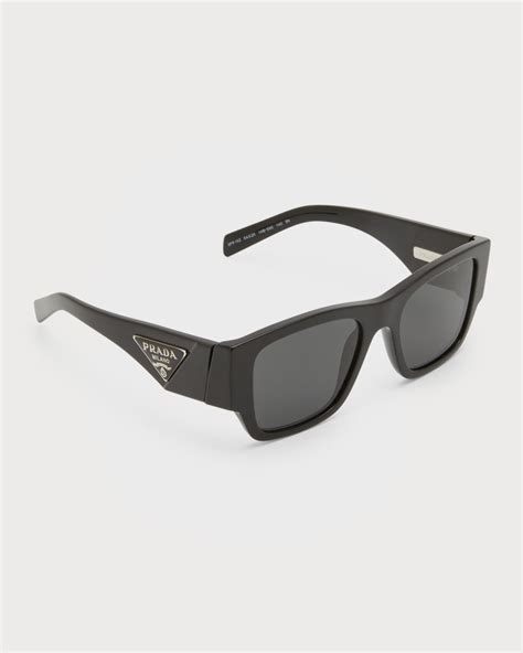 Prada Mens Triangle Logo Bicolor Rectangle Sunglasses Neiman Marcus