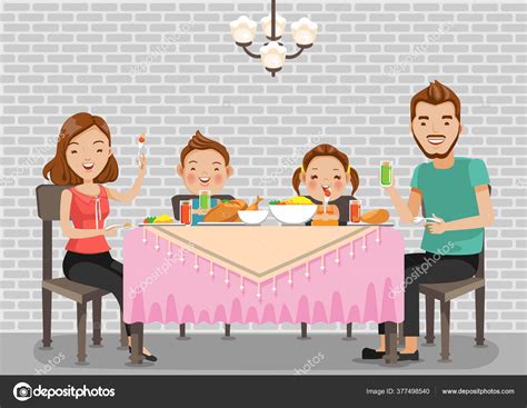 Family Dinner Cartoon Illustration Stock Illustration by ©ann131313 #377498540