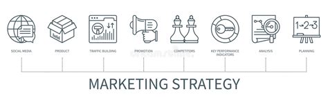 Marketing Strategy Vector Infographic In Minimal Outline Style Stock