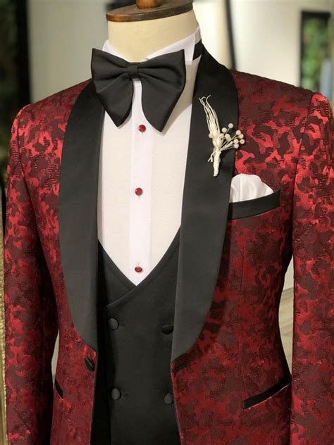 Buy Claret Red Slim Fit Shwal Collar Tuxedo By GentWith Black And