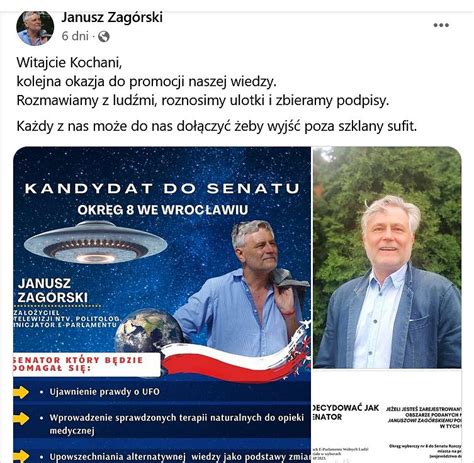 Wybory 2023 Ufolog Janusz Zagórski chce startować do Senatu z komitetu