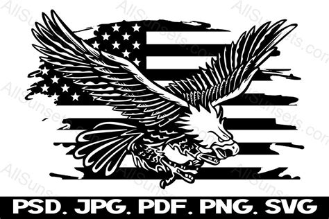 Eagle Grunge American Flag Black Vector Graphic By Sunandmoon