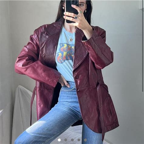 Vintage S Leather Jacket Repop Long Belted Depop