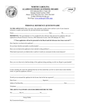 Fillable Online Personal Reference Questionnaire Fax Email Print