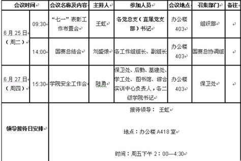 学院第十八周（6月24日—6月30日）主要会议安排 南京铁道职业技术学院