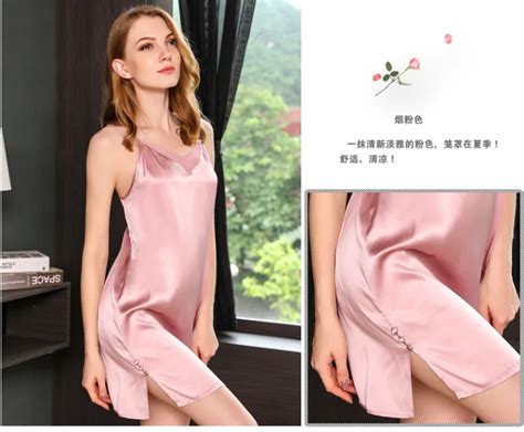 Подлинная натуральный шелк сексуальная ночная рубашка для женщин на ...