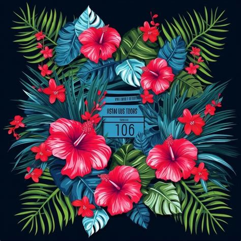 Premium Ai Image Tropical Background With Flowers And Palm Leaves