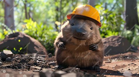 Premium Photo A Cute Wombat Wearing A Yellow Hard Hat Is Sitting On A