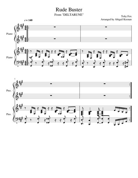 Rude Buster Battle Theme From Deltarune Piano Duet Sheet Music For Piano Download Free In