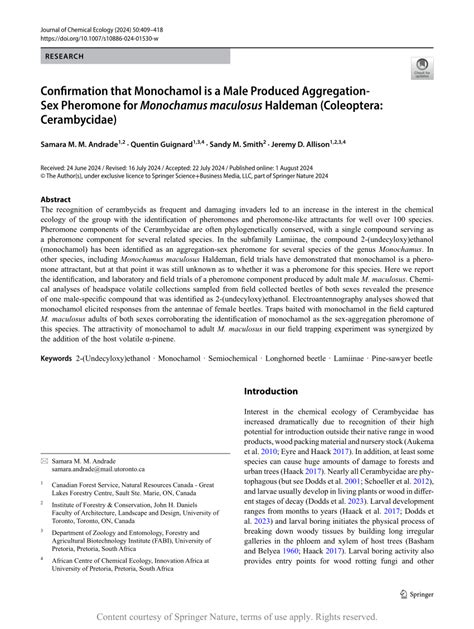 Confirmation That Monochamol Is A Male Produced Aggregation Sex