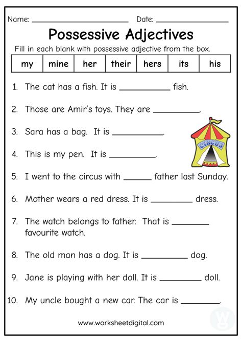 Possessive Adjectives Printable Worksheets Adjectiveworksheets Net ...