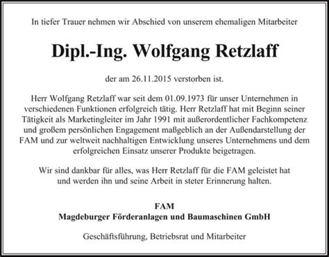 Traueranzeigen Von Dipl Ing Wolfgang Retzlaff Abschied Nehmen De