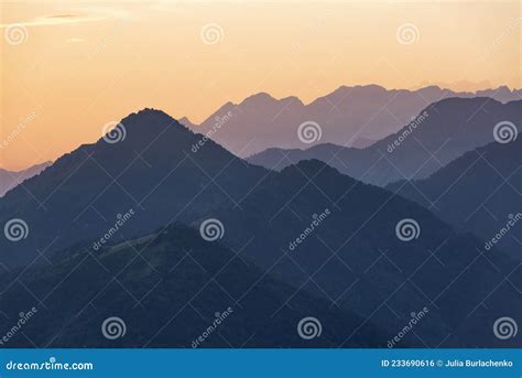 Beautiful Mountains Silhouettes At Sunset Stock Photo Image Of Alps