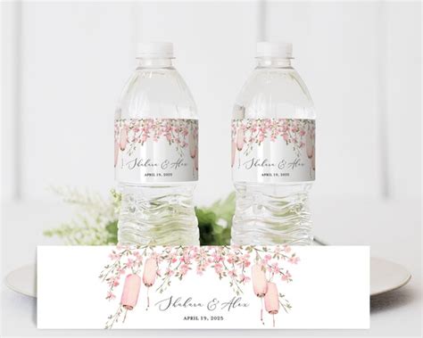 Sakura Wedding Water Bottle Label Cherry Blossoms Water Bottle Label