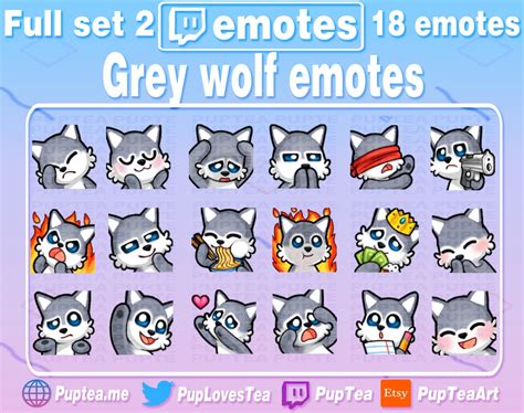 18x Cute Grey Wolf Emotes Pack Para Twitch Youtube Tiktok Y Etsy México