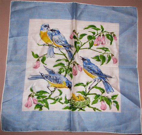 Blue Birds Hankie Vintage Handkerchiefs Ladies Hanky Fancy Hanky