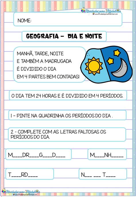 Atividades de Geografia Dia e Noite 1º ano