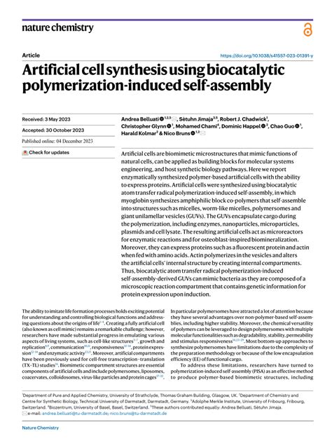 (PDF) Artificial cell synthesis using biocatalytic polymerization ...