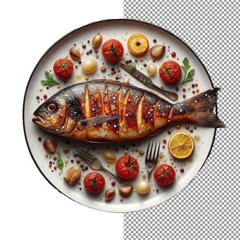 Premium PSD Elegant Grilled Fish Served On A Dish Png