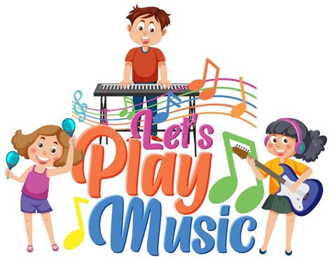 Lets Play Music Text with Children Playing Musical Instrument Stock Vector - Illustration of ...