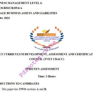 Manage Business Assets And Liabilities Level Past Assessment Papers